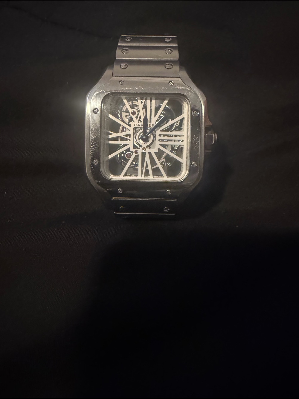 Cartier Santos Skeleton Men's Watch - Silver Stainless Steel